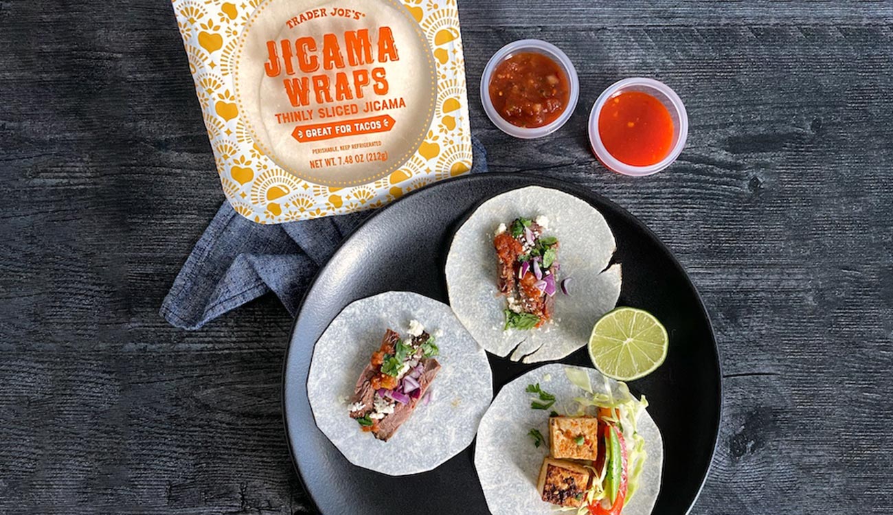 Jicama Wraps on a plate with salsa on the side