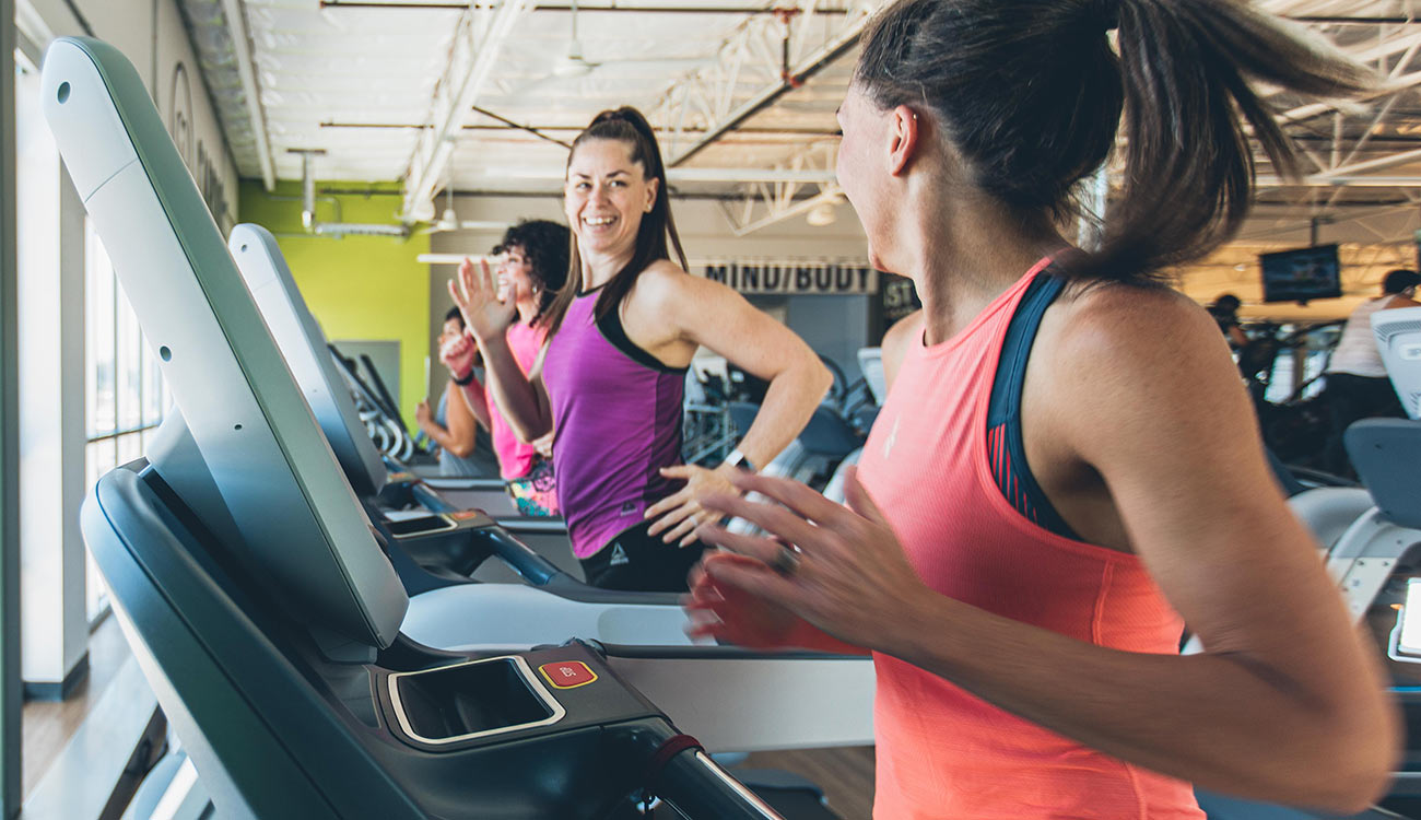 Two women on a treadmill